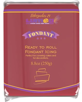 Dekozauber24 Premium Fondant, 250g, 19 Farben, Rollfondant ausgerollt, weich und biegsam, Torte Kuchen Tortendeko (Kirschrot)