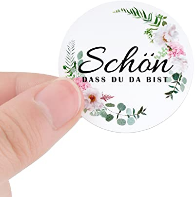 120 Stk 4cm Schön dass du da bist Aufkleber Rund Selbstklebend Sticker Hochzeit Gastgeschenke Deko für Geburtstag Taufe Kommunion Konfirmation (Blumen Blätter)