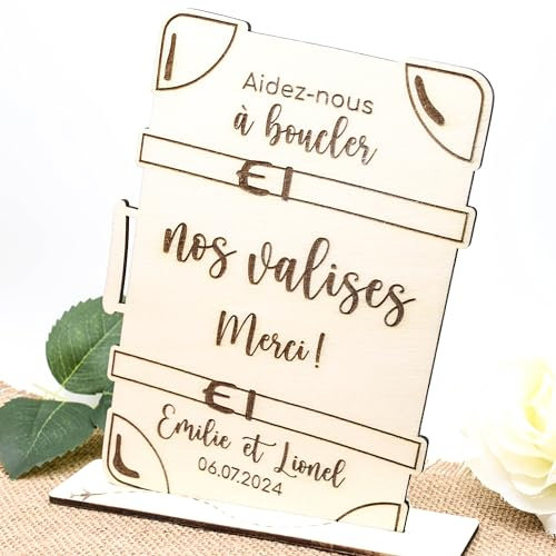 Panneau d'urne de mariage personnalisé en forme de valise en bois, thème voyage de noces, mariage champêtre, fête, cérémonie
