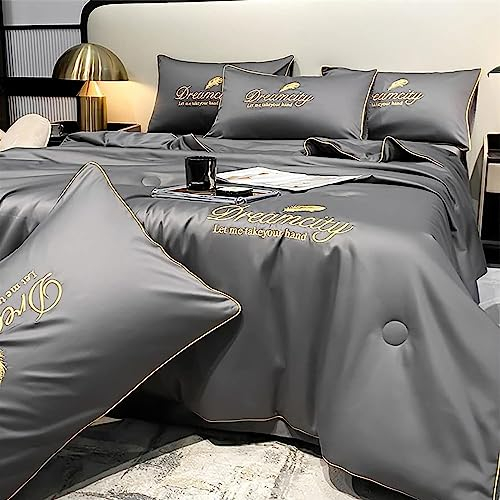 Sommer-Steppdecke Aus Einfacher Eisseide, Premium-Sommerbettdecken Aus Kühler Eisseide, Waschbare Steppdecke Aus Eisseide, Einfache Klimaanlage, Bequeme, Waschbare Bettwäsche (150 * 200CM,Dark Gray)
