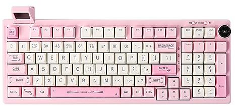 EPOMAKER RT100 97 Keys Gasket BT5.0/2.4G/USB-C Mechanical Gaming Keyboard with Customizable Display Screen, Knob, Hot Swappable Socket, 5000mAh Battery for Win/Mac (Sea Salt Silent Switch, RT100 Pink)