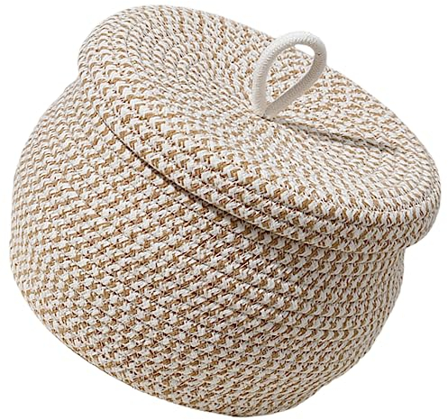 CAXUSD Round Cotton Rope Basket with Lid Decorative Storage Basket for Organizing Blankets Toys and More Stylish Home for Living Room Bedroom Bathroom