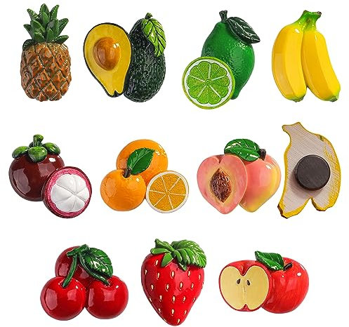 10 imanes de nevera de frutas de resina 3D, imanes divertidos para nevera, bonitos imanes de nevera para refrigeradores, pizarras, mapas y otros artículos magnéticos