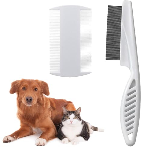 Mezrkuwr 2 Stück Feinzahnkamm für Haustiere, Katze Hund Flohkamm Haustierkamm Läusekamm Profi Staubkamm Floh Flea Comb Lice Combs Tränenfleckentferner (Weiß)