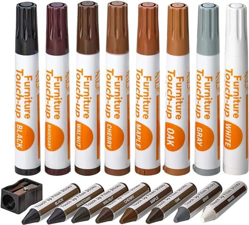 katzco Furniture Repair Kit Wood Markers - Set of 17 - Markers and Wax Sticks with Sharpener - for Stains, Scratches, Floors, Tables, Desks, Carpenters, Bedposts, Touch-Ups