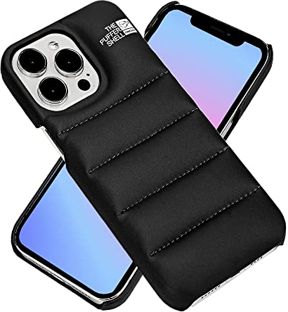 FANCOOFF Puffer Phone Case, Compatible with iPhone 15 Pro Max, Cute Pattern Anti-Scratch Down Jacket Soft Touch Material 3D Protective Shockproof Phone Cases, Black for iPhone 15 Pro Max