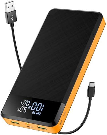 Power Bank 36800mah:Schnellladefunktion Powerbank PD 25W mit USB C 3 Ausgängen & 3 Eingängen Externe Handyakkus Große Kapazität mit LED Display & Taschenlampe für Smartphones, Tablets (Schwarzrot)