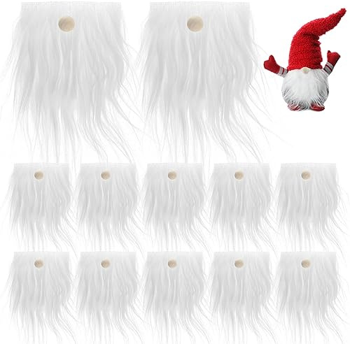 Homoyoyo 12er Set vorgeschnittener Gnomenbart Kunstfell Kostümbart Stoff handgefertigter Gnom Gnomenbart zum Basteln, Gnomenbart, Kunstfellstoff, DIY Gnomenbart, Weihnachtsmannbart, Barthaar für
