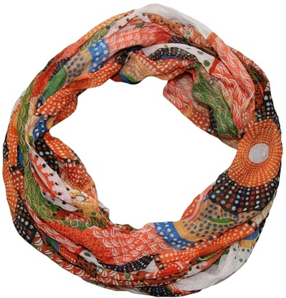 beybey® Retro Damen Seide Loop Schal wahnsinnig schön und sehr fein Seidenschal Kreis-Muster (orange grün)