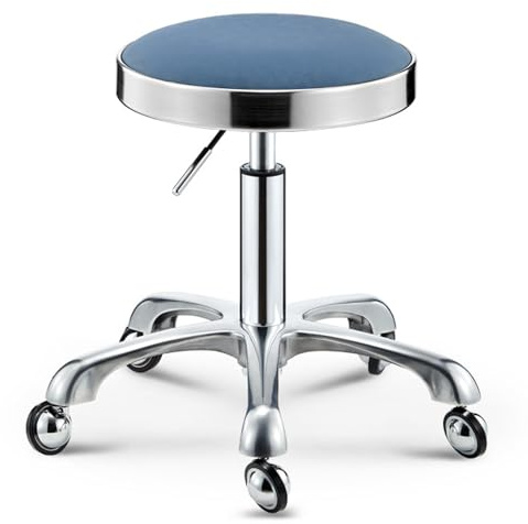 Robuster Drehstuhl mit Stahlring und Rollen ohne Verheddern, höhenverstellbar, PU-Leder, Bürostuhl für Schlafzimmer, Laden, Theke, Salon, Waschtisch, Spa, Massage, Schönheitsschreibtisch (blau)