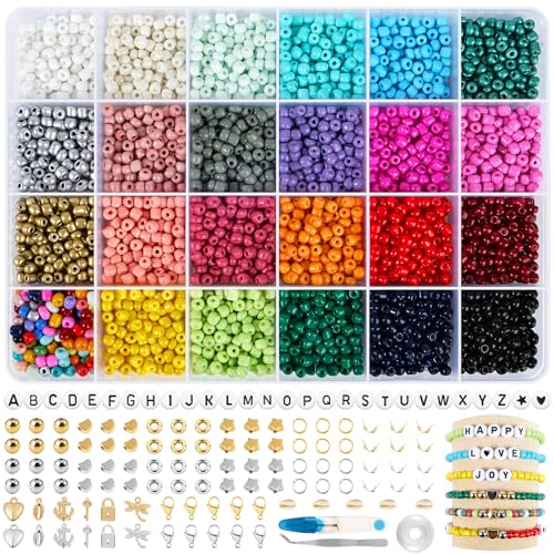 HOLDLEAF 3500 Stück Perlen für Armbänder,Perlen zum Auffädeln mit Buchstabenperlen, 4mm Armbänder Selber Machen Glasperlen Perlen Set für Kinder,Weihnachten,Feiertage, Geburtstage