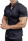 EOUOSS Men’s Muscle Fit Dress Shirts Athletic Slim Fit Short Sleeve Stretch Casual Button Down Shirt, Black, XS