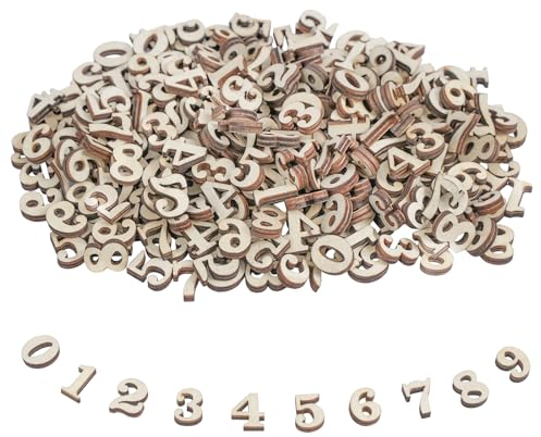 DLUSZERT 400 Stück 0-9 Holzzahlen, 15MM Gemischt Kleine Holz Zahlen, Unbearbeitete Holznummern zum Basteln, Natürliche Zahlen aus Holz für DIY Kunsthandwerk Dekoration Display Hochzeit Party