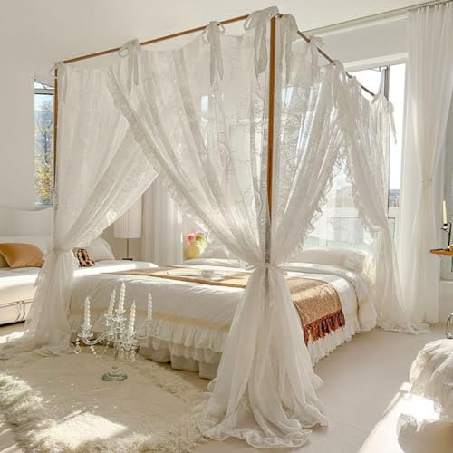 Elegante Spitze, Prinzessin, 4 Eckpfosten, Moskitonetz, romantisch, für Mädchen und Frauen, Bettvorhang, Baldachin für Erwachsene, Hochzeit, Schlafzimmer, Kinderzimmer, Dekoration