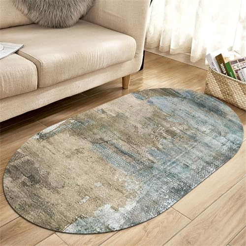 LONGSAO Teppich Großer Ovaler Kurzflor rutschfest Teppiche für Wohnzimmer Schlafzimmer Esszimmer Küche Vintage blaubraune Tinte,200 x 250 cm
