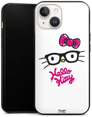 Slim Case extra dünn kompatibel mit Apple iPhone 14 Silikon Handyhülle schwarz Hülle Hello Kitty Kindheit Offizielles Lizenzprodukt