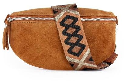 lePelou Bauchtasche aus Veloursleder, Wildleder Bauchtasche, Festival Tasche, Cross Body Tasche, Gürteltasche, Geschenk (Cognac 5, L)
