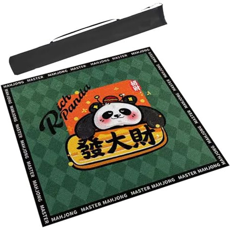 Mahjong mat Green with Cute Panda Print and Noise Reduction Board Game Table Mat Tabletop Gaming Mat with Bag (Green 27.6x27.6inch 70x70cm)