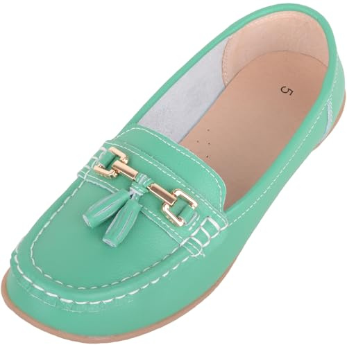 Absolute Footwear Womens Slip On Leather Loafer/Deck/Boat Shoes, Emerald, UK 8