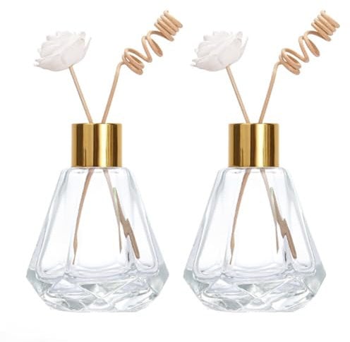 2Pcs 60ml/2oz Reed Diffuser Bottles Empty Refillable Glass Diffuser Jars Aromatherapy Container Fragrance Accessories Use for DIY Replacement Reed Diffuser Sticks Home Bathroom Decor
