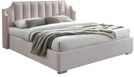 Vente-unique - Lit Coffre 140 x 190 cm avec tête de lit incurvée - Velours - Rose - TEOMIS
