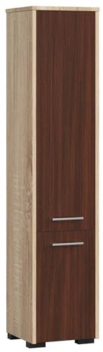 AKORD | Armario Alto de Baño | Cómoda de Baño | Fin 2P, 2 Puertas (Superior e Inferior) | A30 x H140 x F30 cm | 25 kg | Armario Colgante o para Montaje en Pared | Roble Sonoma | Wengué