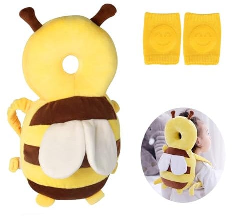 Auirshiky Baby Head Protection Pillow, Breathable & Adjustable, Bee-Shaped, 21x6x37 cm, PP Cotton Fill, Indoor Use, Baby Safety Gear