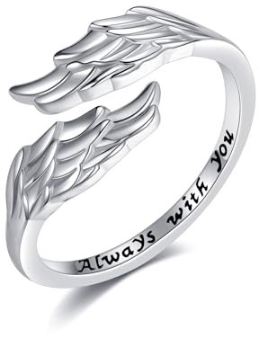 CUPENDA Engelsflügel Ringe Sterling Silber Feder Einstellbare Band Ring Schutzengel Schmuck für Frauen