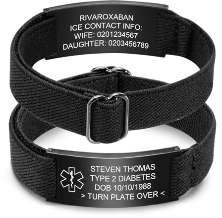 VNOX Notfallarmband Medizinisch Damen Personalisiert Uhrenarmband : Personalisiertes ID Armbänder mit Gravur Verstellbares Medizinischer Herren Armband aus Edelstahl Männer, Schwarz