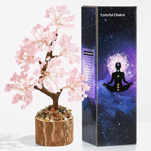 AWARDSEN Albero di cristallo di quarzo rosa, decorazione per bonsai, albero della vita, albero dei soldi, decorazione spirituale esoterica Feng Shui, regalo spirituale per donne