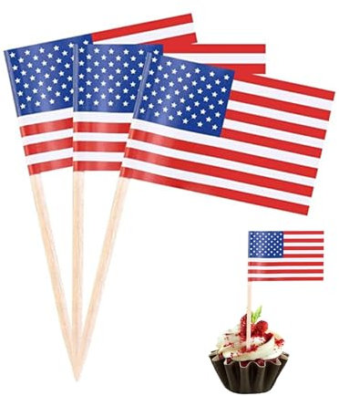 100 Stück Deutschland Flagge Klein,Deutschland Flagge Zahnstocher mit Fähnchen,Deutsche Deko Fahne Klein Mini Cocktail Flaggen Cupcake Toppers Stick (Amerika Flagge Zahnstocher, Einheitsgröße)