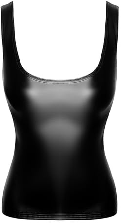 Noir Handmade F346 Wetlook Shirt, figurbetontes Trägershirt aus elastischem Material mit Breiten Trägern, Streetwear Clubwear Schulterfrei 2XL
