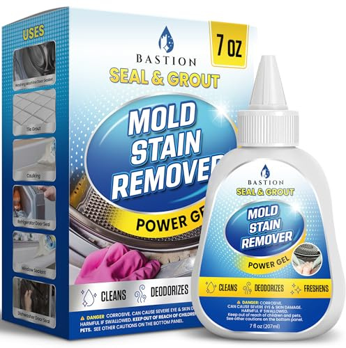 Bastion Mold Stain Remover Power Gel Cleaner Heavy Duty Cleaning Solution for Front Loader Washing Machine Seal, Bathroom Grout, Shower, Caulk (7 fl oz)