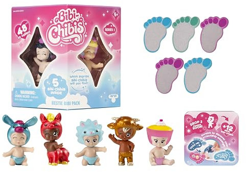 BANDAI - Bibi Chibis Pack 5 Figuras Muñecas Bebé Coleccionables, Cada Figura Incluye un Mensaje de la Amistad, 2 muñecas visibles y 3 Sorpresa, Multicolor, para Niños Mayores de 5 Años