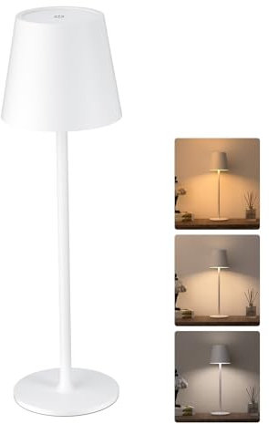 JACKYLED Tischlampe Kabellos, Wiederaufladbar mit 5000mAh Akku, 3 Höhen Verstellbar, 3 Farbtemperaturen Dimmbar, Tragbare LED-Wasserdichte Tischlampe für Esszimmer, Schlafzimmer, Außenbereiche, Weiß