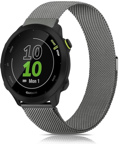 YLK Armband für Forerunner 165/165 Music/Forerunner 55 / Forerunner 245/245 Music / 645/645 Music für Damen Herren, 20mm Metall Armbänder, Sport Ersatzarmband (Weltraum Grau)
