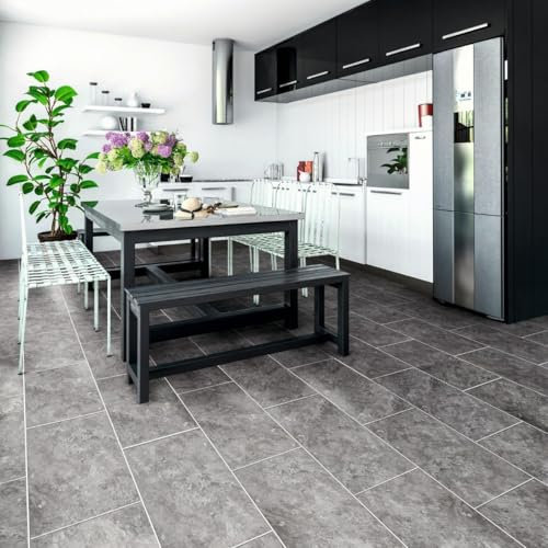 Luvanto Clic Plus Silver Slate Stone Effect SPC Click Lock Luxury Vinyl Tile - Plank(5mm LVT) For Domestic & Commercial Use, Suitable For Underfloor Heating