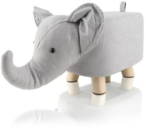 HERCHR Animal Footstool Elephant Bench, Cute Animal Footstools, Animal Footstools Multipurpose Cute Cartoon Animal Small Bench for Bedroom, Living Room or Entryway (Grau weiß)