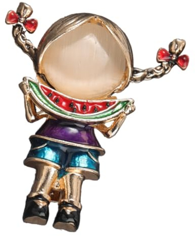 LALADEFIEE Watermelon Girl Brooch Alloy Cartoon Pin for Women Chic Clothing Scarf Safety Pin with Fine Craftsmanship and Secure Buckle Design