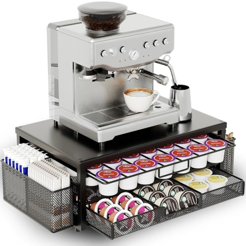 Kaffee Kapselnhalter Aufbewahrung mit 2 Etagen schubladenbox,Kapselhalter Kapseln mit 2 Zubehör Kaffee Körben,Schwarz