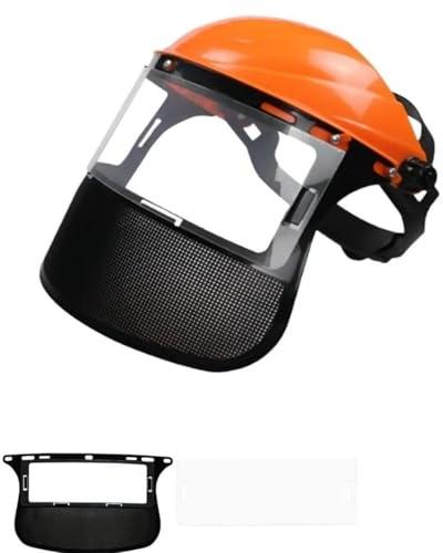 Protector facial desbrozadora, casco de seguridad para motosierra, casco protector para desbrozadora, pantalla de protección facial para recortadora y brushcutting(1 máscara adicional） (Naranja)