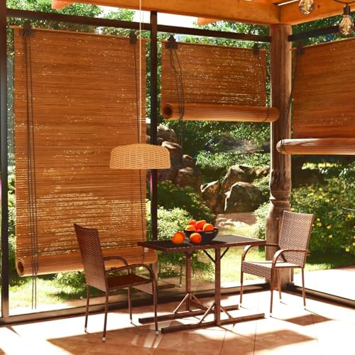 ATOMSTACK MAKER Homelen - Juego de comedor de jardín de 3 piezas, resistente a la intemperie, muebles de comedor al aire libre, mesa de cristal de polirratán marrón con sillas apilables para terraza