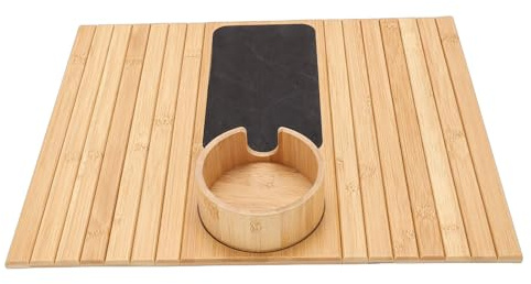Bewinner Plateau d'accoudoir de canapé Pliable en Bambou avec Porte-gobelet et Coussin Antidérapant – Support de Téléphone pour canapé, Table de Collation pour Télécommande, Livres, Boissons