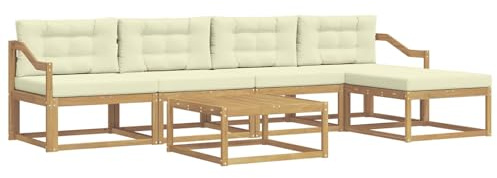 vidaXL Outdoor-Sofagarnitur 6 pcs Weiß und Creme 79 x 79 x 37 cm, Patio-Lounge-Set, modernes Outdoor-Sofa, wetterfestes Gartenmöbel, Akazienholz