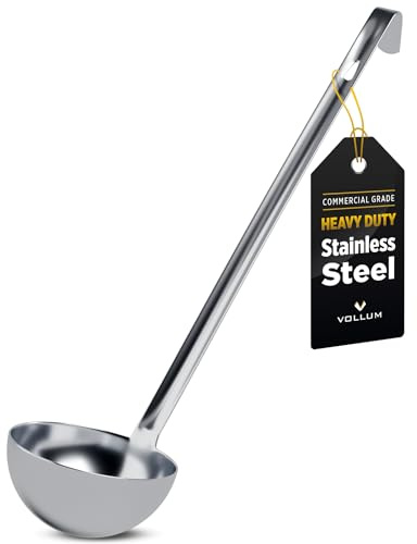 Vollum 1-Piece Stainless Steel Ladle - Heavy Duty Commercial Thick Stainless Steel - 4 Ounce (3.1 Bowl Diameter, 12.25 Handle Length)