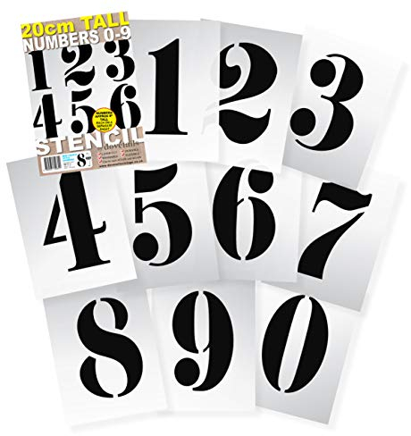 Dovetails Vintage Large Number Stencils 20 cm Tall French Style Reusable Numbers 0,1,2,3,4,5,6,7,8,9 on 10 Separate Sheets of 290 x 200 mm