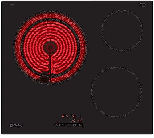 Balay Placa Vitrocerámica, 3 fuegos, 60cm de ancho, zona gigante doble de 21/28 cm, Control Táctil, Programable, Negro, 3EB715ER