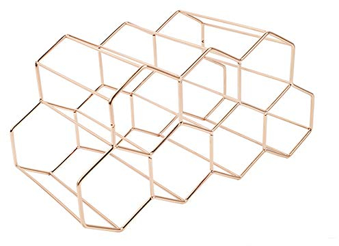 Porte-bouteilles de vin autoportant - Design géométrique pour cave à vin, bar, armoire, étagère (Doré)