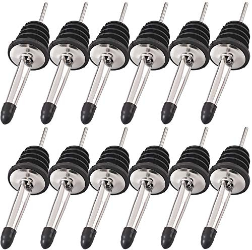 Newk Verseurs en acier inoxydable, paquet de 12 verseurs de bouteilles classiques, bec conique avec capuchons en caoutchouc, adaptés aux huiles de liqueur, de vinaigre