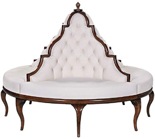 Casa Padrino Luxus Barock Rundsofa Weiß/Dunkelbraun - Handgefertigtes rundes Sofa - Barock Hotel & Restaurant Möbel